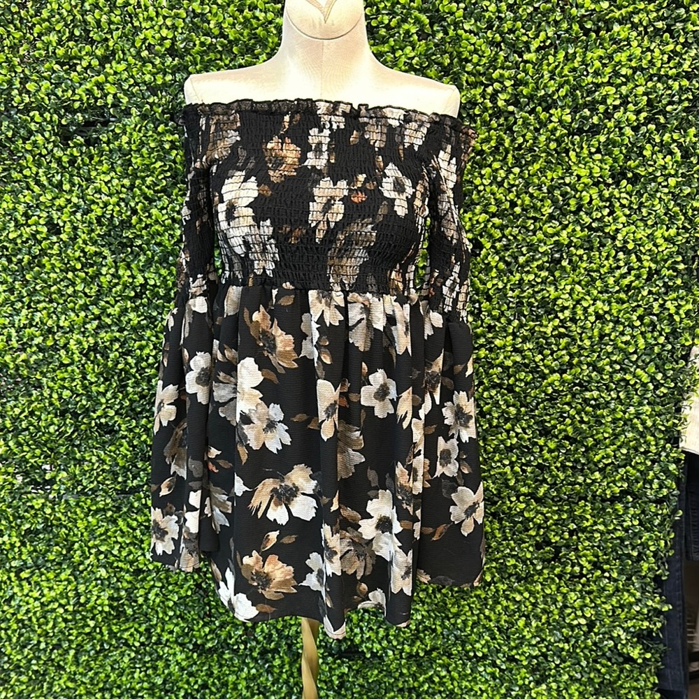 ALTARD STATE FLARE SLEEVE Mini DRESS L Floral Off-Shoulder
